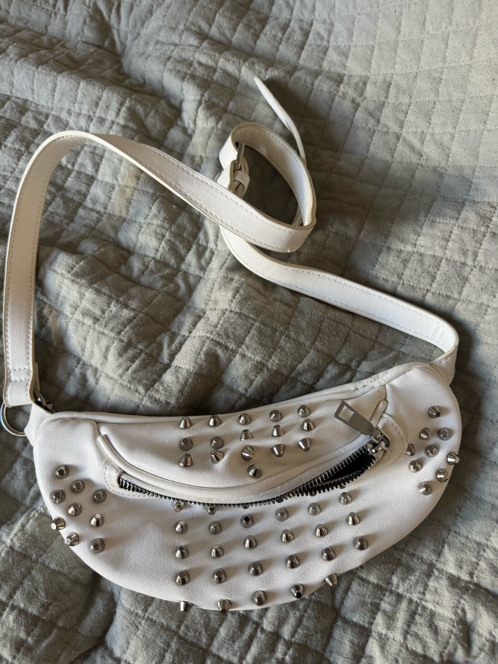 White Studded Crossbody Bag - Fashionable Women’s Shoulder Bag